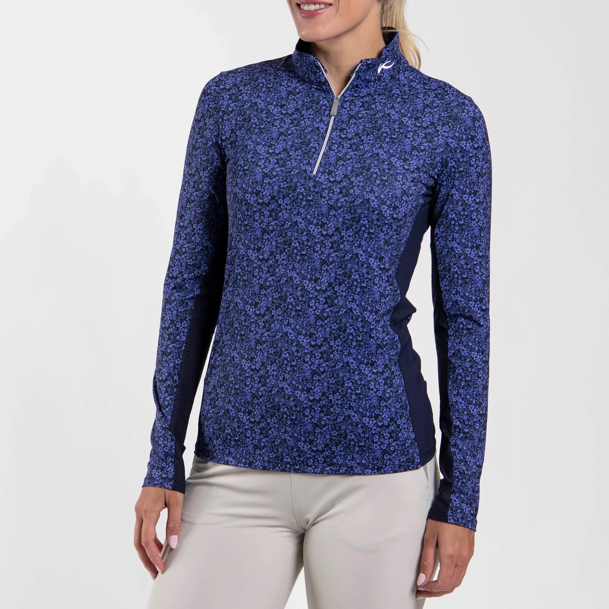 KJUS Sunshine Printed Half Zip Ladies Golf Mid Layer Atlanta Blue